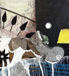 JOÃO Alexandrino-JAS, Nouvelle Aube, acrylique et broderie au crochet, 120 x 120 cm