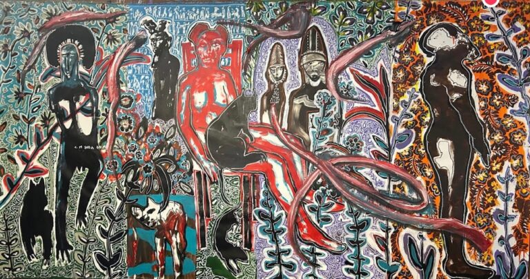 Soly Cisse, Ecosystemes 2025, acrylique sur toile, 168 x 305 cm
